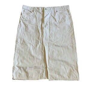 Mango MNG Midi White Denim Skirt Women's XL Front Slit Pockets Zip Close Cotton
